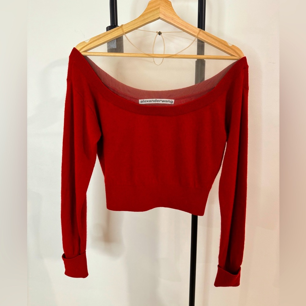 Alexander wang cashmere mesh shoulder sweater